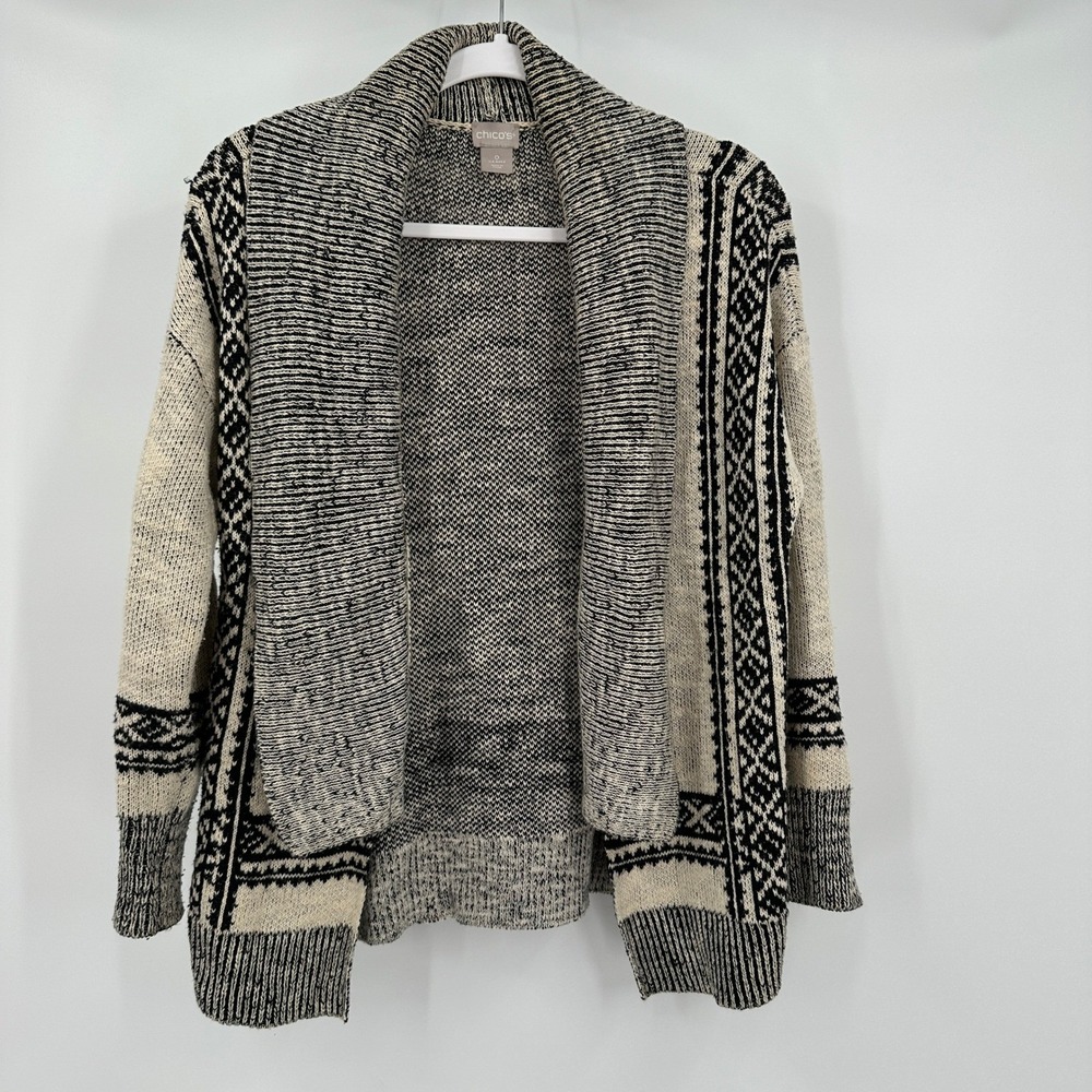 Chicos Womens Boho Soutwestern Open Front Cardigan Size 0 US S Granola Earthy